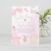 Hello Baby! Cute Bow Baby Shower Party Kaart (Staand voorkant)