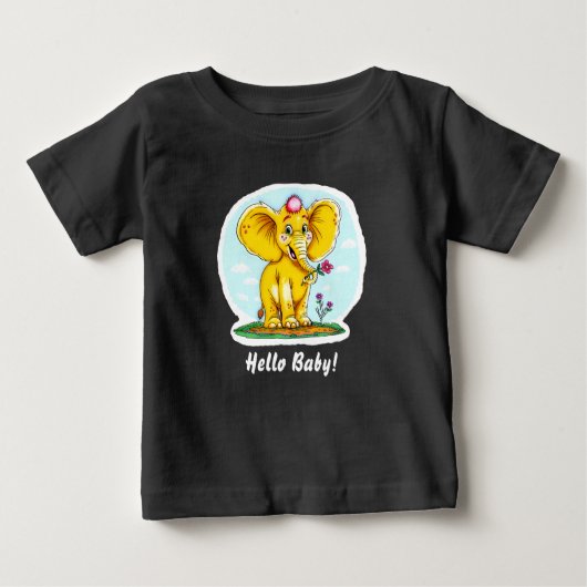 Hello Baby! – Cute Elephant Baby T-Shirt (Black) (Voorkant)