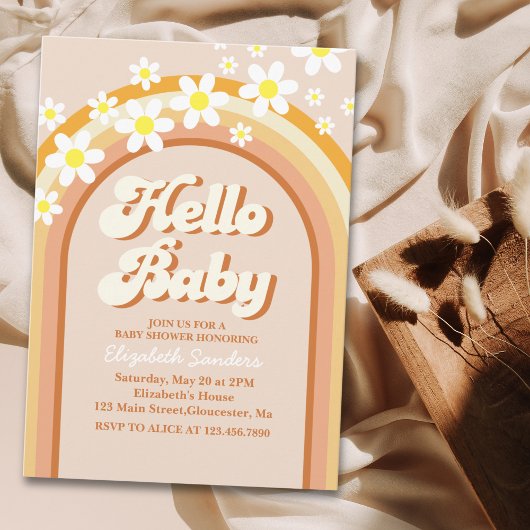 Hello Baby Cute Groovy Baby Shower Kaart