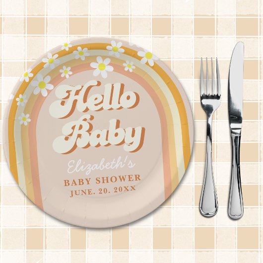 Hello Baby Cute Groovy Baby Shower Papieren Bordje