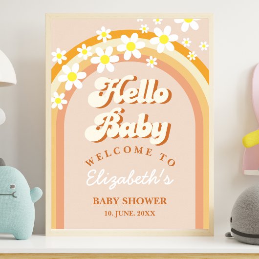 Hello Baby Cute Groovy Baby Shower Poster