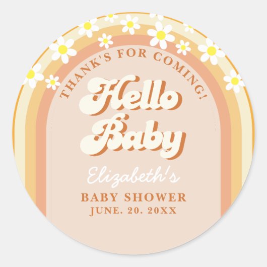 Hello Baby Cute Groovy Baby Shower Ronde Sticker (Voorkant)