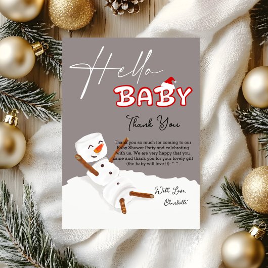 Hello Baby Cute Snowman Baby Shower Bedankkaart