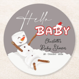 Hello Baby Cute Snowman Baby Shower Paper Coaster Ronde Kartonnen Onderzetter