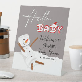 Hello Baby Cute Snowman Baby Shower Welcome Reclamebord Met Voetstuk
