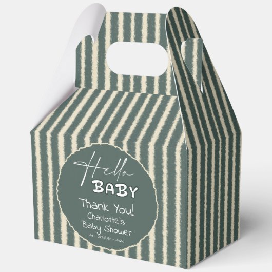 Hello Baby Dark Green Stripes Baby Shower Bedankdoosjes (Voorkant)