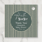 Hello Baby Dark Green Stripes Baby Shower Bedankjes Labels (Achterkant)