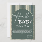 Hello Baby Dark Green Stripes Baby Shower Bedankkaart (Voorkant)