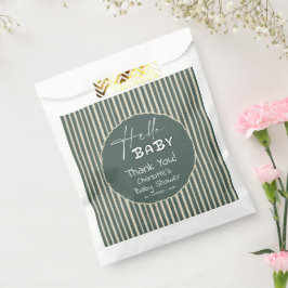 Hello Baby Dark Green Stripes Baby Shower Bedankzakje