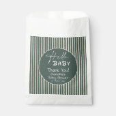 Hello Baby Dark Green Stripes Baby Shower Bedankzakje (Voorkant)