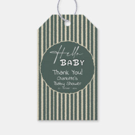 Hello Baby Dark Green Stripes Baby Shower Cadeaulabel