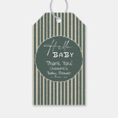 Hello Baby Dark Green Stripes Baby Shower Cadeaulabel (Achterkant)