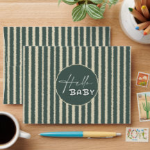 Hello Baby Dark Green Stripes Baby Shower Envelope