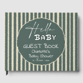 Hello Baby Dark Green Stripes Baby Shower Gastenboek (Voorkant)