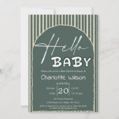 Hello Baby Dark Green Stripes Baby Shower Kaart (Voorkant)