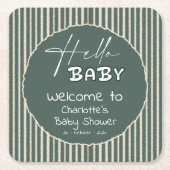Hello Baby Dark Green Stripes Baby Shower Kartonnen Onderzetters (Voorkant)