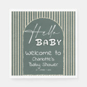 Hello Baby Dark Green Stripes Baby Shower Servet (Voorkant)