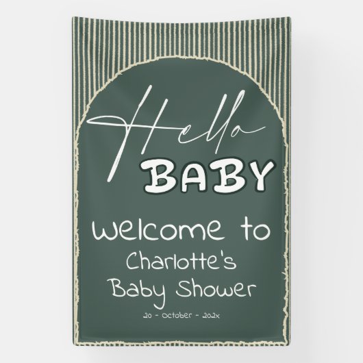 Hello Baby Dark Green Stripes Baby Shower Spandoek (Verticaal)