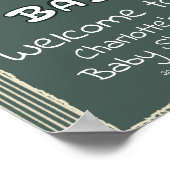 Hello Baby Dark Green Stripes Baby Shower Welcome Poster (Hoek)