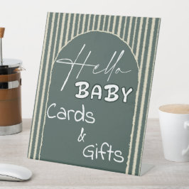 Hello Baby Dark Green Stripes Cards & Gifts Reclamebord Met Voetstuk