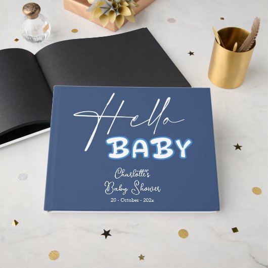 Hello Baby Elegant Dark Blue Baby Shower Gastenboek (Voorkant open)