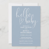 Hello Baby Elegant Script Dusty Blue Baby Shower Kaart (Voorkant)