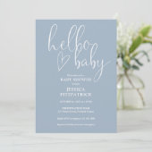 Hello Baby Elegant Script Dusty Blue Baby Shower Kaart (Staand voorkant)