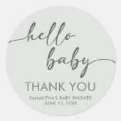 Hello Baby Minimalist Baby Shower Ronde Sticker (Voorkant)