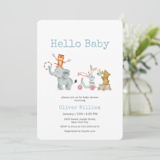 Hello Baby Musical Elephant Parade Baby Shower   Kaart (Staand voorkant)
