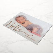 Hello Baby Photo Rose Gold Folie Uitnodiging (Gedraaid)
