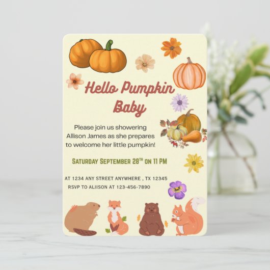Hello Baby Pumpkin Fall Baby Shower Invitation Kaart (Staand voorkant)