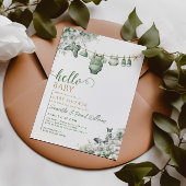 Hello Baby Sage Green Botanical Baby Shower Kaart