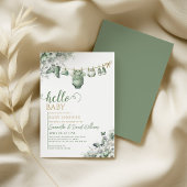 Hello Baby Sage Green Botanical Baby Shower Kaart