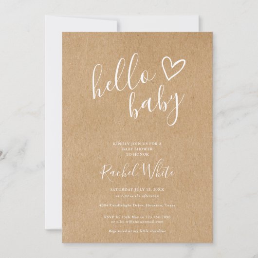 Hello Baby Shower Gender Neutral Rustic Kraft Kaart (Voorkant)