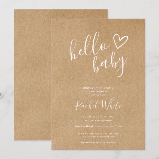 Hello Baby Shower Gender Neutral Rustic Kraft Kaart (Voorkant / Achterkant)