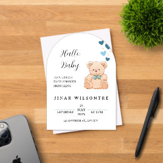 Hello Baby Teddy Bear Baby Shower Invitation Acryl Uitnodigingen