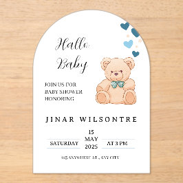 Hello Baby Teddy Bear Baby Shower Invitation Acryl Uitnodigingen
