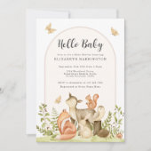 Hello Baby Woodland Animals Baby Shower Invitation Kaart (Voorkant)