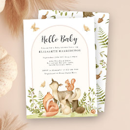 Hello Baby Woodland Animals Baby Shower Invitation Kaart