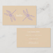Hello beige rustic dragonflies insect illustration visitekaartje (Voorkant / Achterkant)