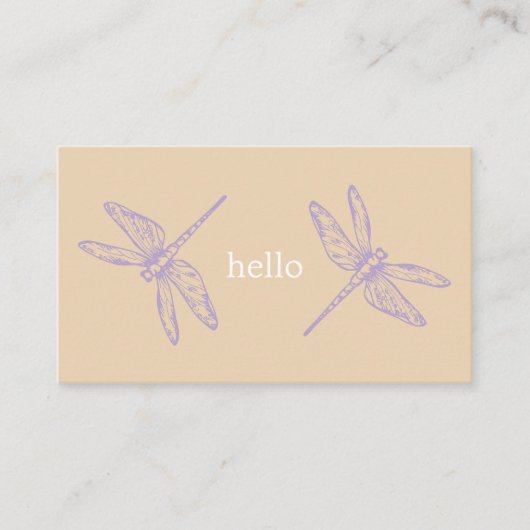 Hello beige rustic dragonflies insect illustration visitekaartje (Voorkant)