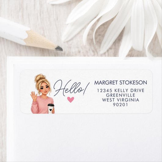 Hello Blonde Lady Heart Return Address Label  (Insitu)