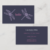 Hello blue purple dragonflies insects illustration visitekaartje (Voorkant / Achterkant)