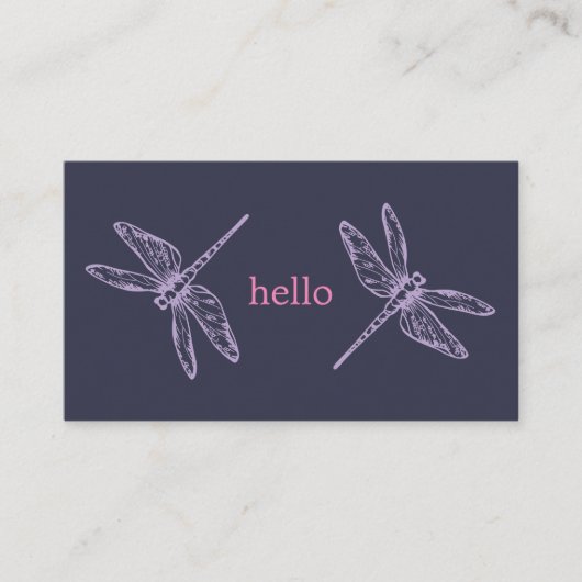 Hello blue purple dragonflies insects illustration visitekaartje (Voorkant)