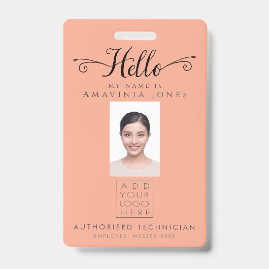 Hello Business Photo ID Identification Plastic Badge (Front)