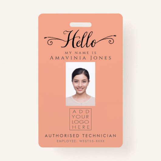 Hello Business Photo ID Identification Plastic Badge (Voorkant)