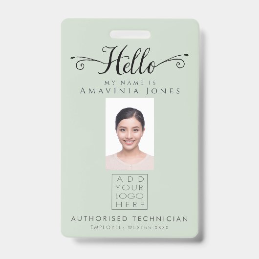 Hello Business Photo ID Identification Plastic Badge (Front)