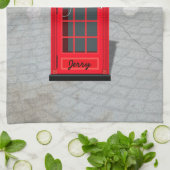 Hello, Calories! Red London Phone Booth with name Theedoek (Gevouwen)