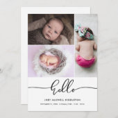 Hello Cute Casual Script Birth Announcement Aankondiging (Voorkant / Achterkant)
