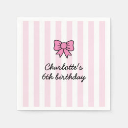 Hello Cutie Cartoon Pink Bow Birthday Party Servet